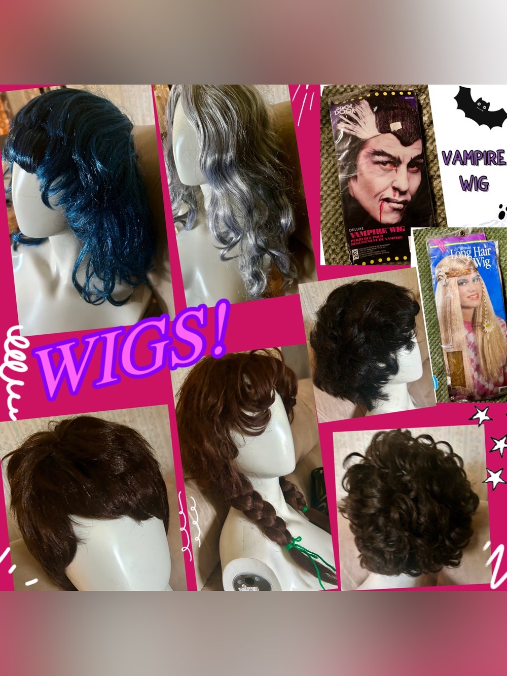 Assorted Women’s Fashion Wigs in Blue, Silver, Black, Brown (Multiple Styles)